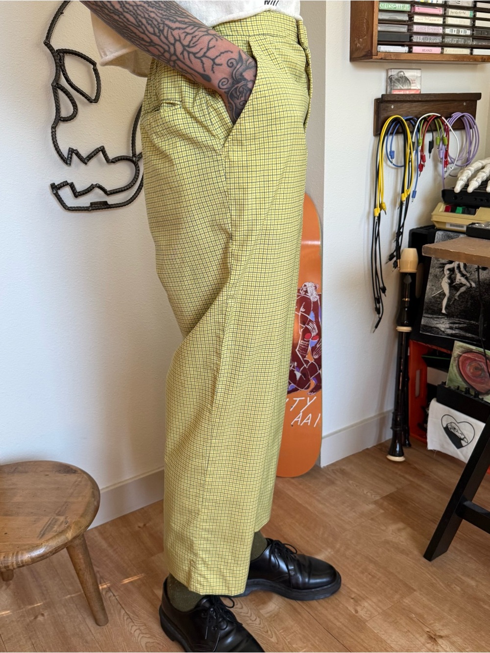 Vintage 60s Swagger Cinch Waist Plaid Trousers ~ 31 x 27 - Picture 2 of 9